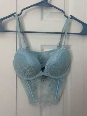 Victoria's Secret Light Blue Lace Longline Bra Corset